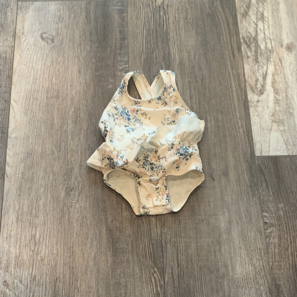 Little Planet Floral Cream and Blue Kids One Piece